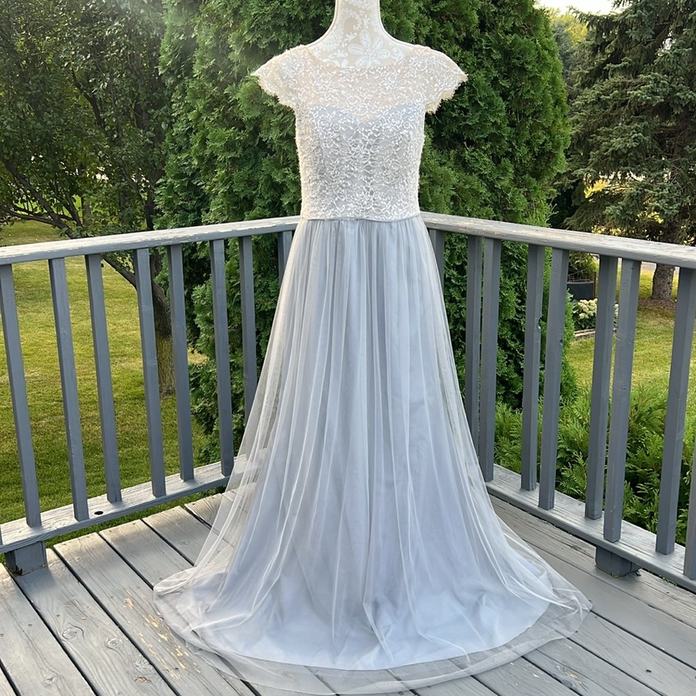 Hayley Paige Occasions Dusty Light Blue Dress Sz 12